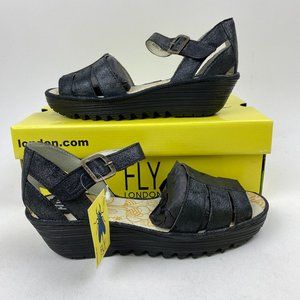 FLY London Leather Quarter Strap Wedges - Rese